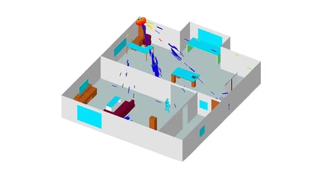WaveFarerレーダーシミュレーションソフトウェアを使用した室内環境での波動伝播予測 イメージ図