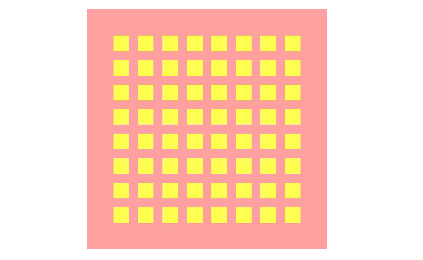 図1: 8x8アレイ・パッチのレイアウトを示すアンテナ形状の上面図。