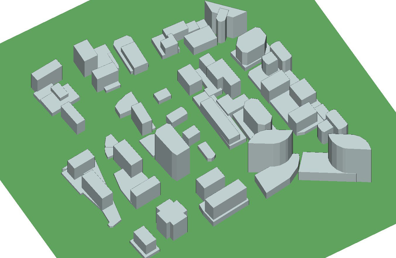図1Wireless InSite GUI内のロスリンの都市と地形ファイル。