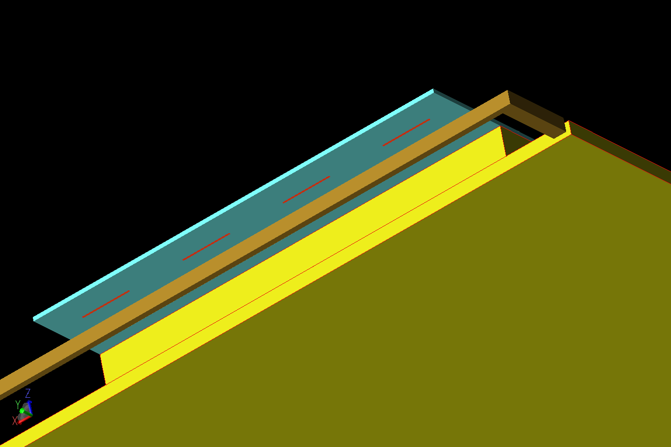 図3：アンテナアレイの下面図。4Gと5Gの素子と基板の裏面が分離しているのがわかる。