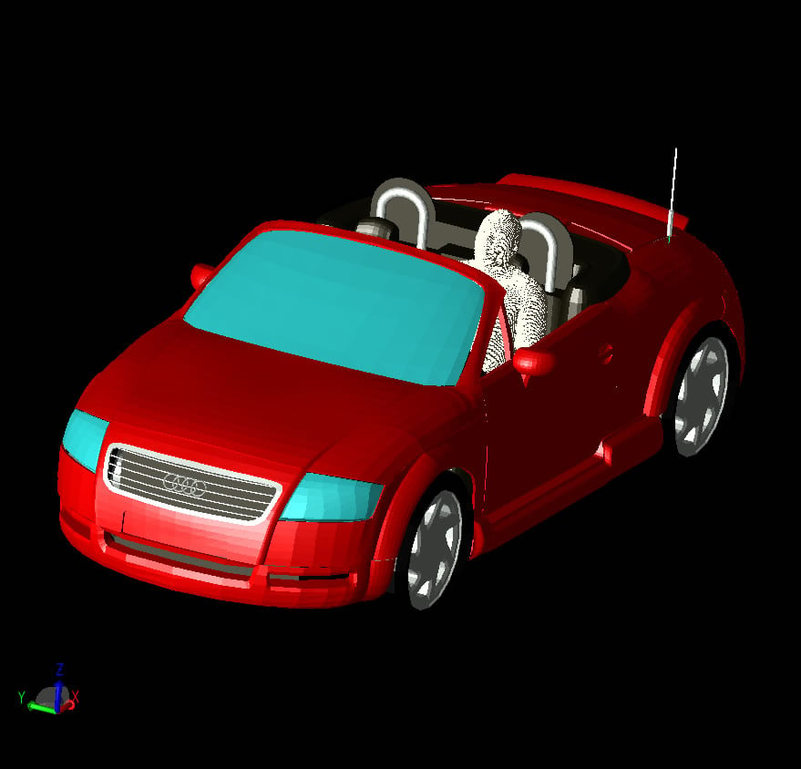 図1：人間の位置を変えた車のCADモデル。