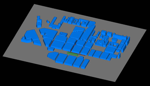 図2.ヘルシンキ市街地のワイヤレスInSiteモデル。