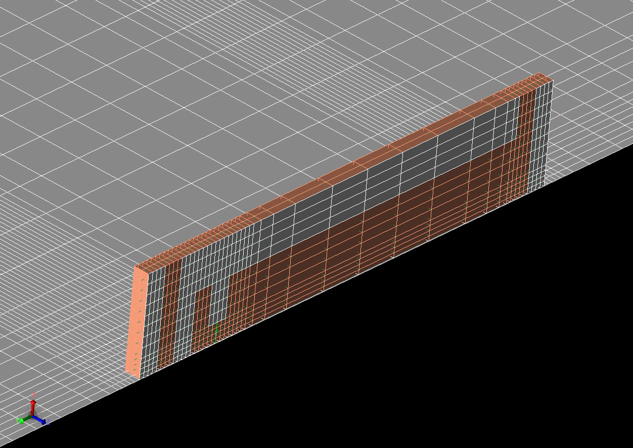図2: 自動グリッディングスクリプト実行後のアンテナのFDTDセルのメッシュビュー。