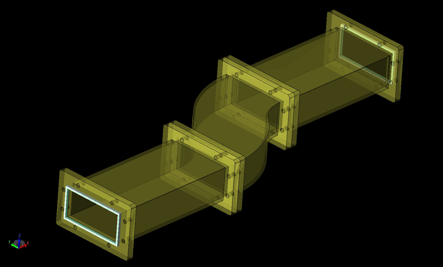 図1デュアルベンド導波管モードコンバータのCAD形状。