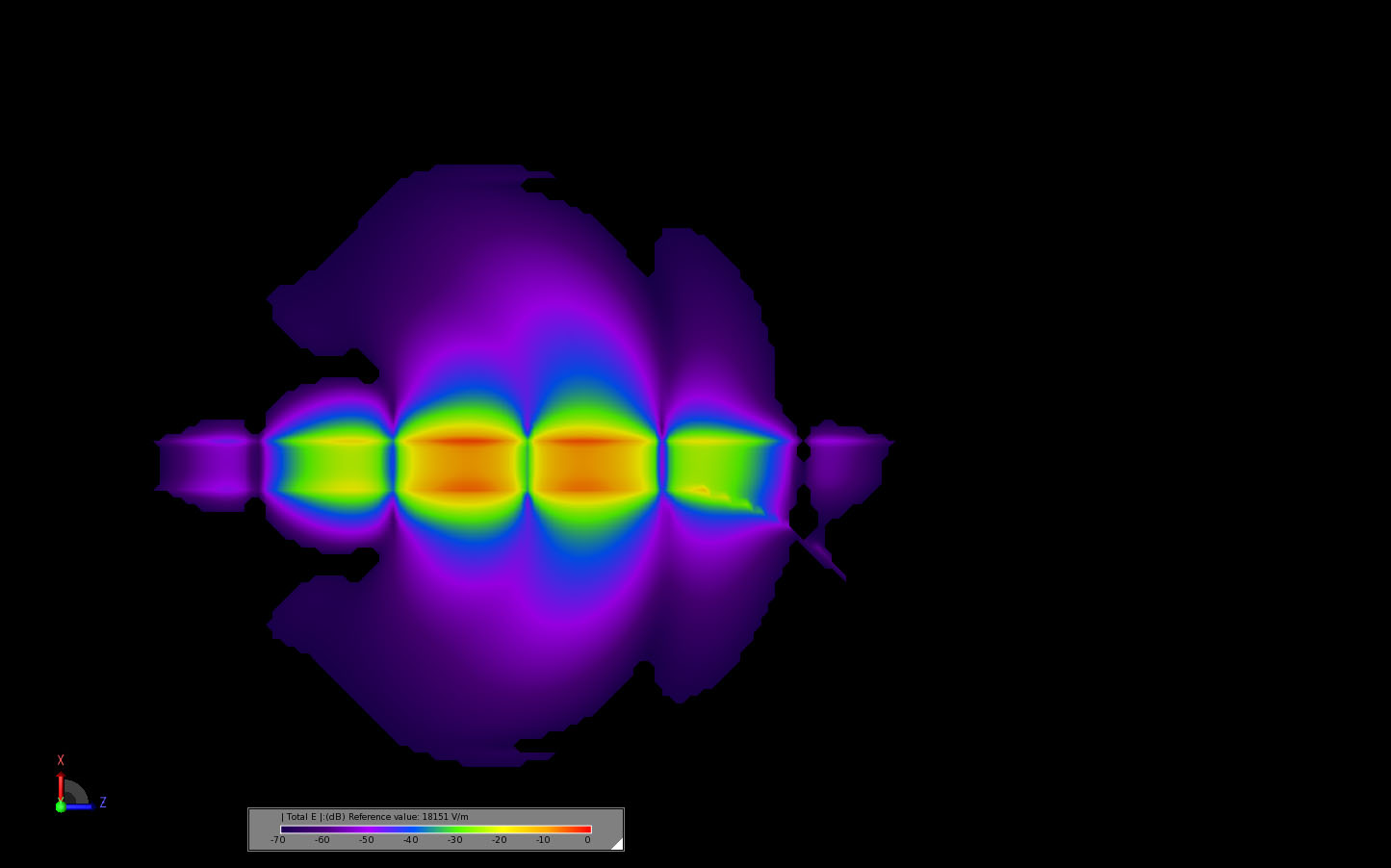 図12アンテナ中心部における0.419ナノ秒の過渡電界分布。
