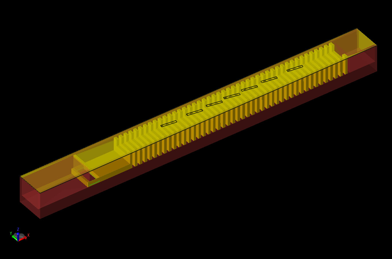 図1CRLH導波管と放射スロットを示すXFdtdで作成した形状のCAD図。